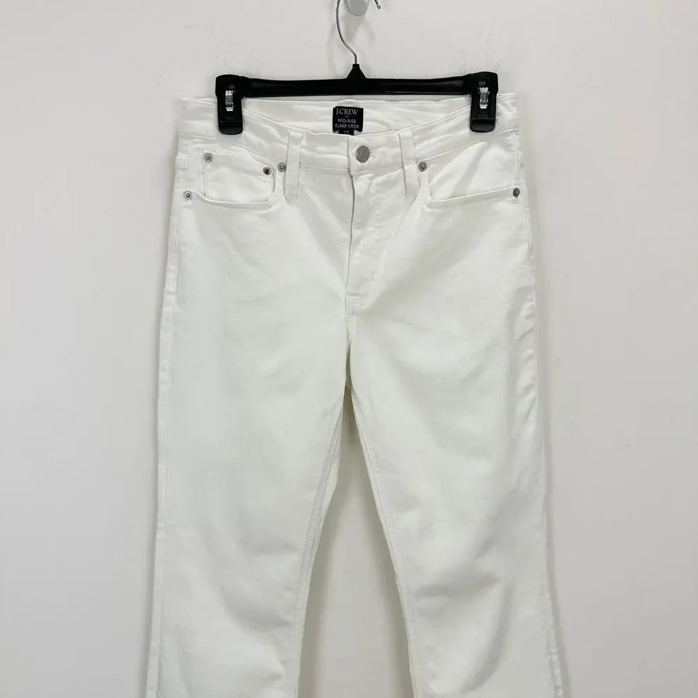 J.Crew Flare Crop White Jean Signature Stretch Denim Mid Rise Womens US 28
